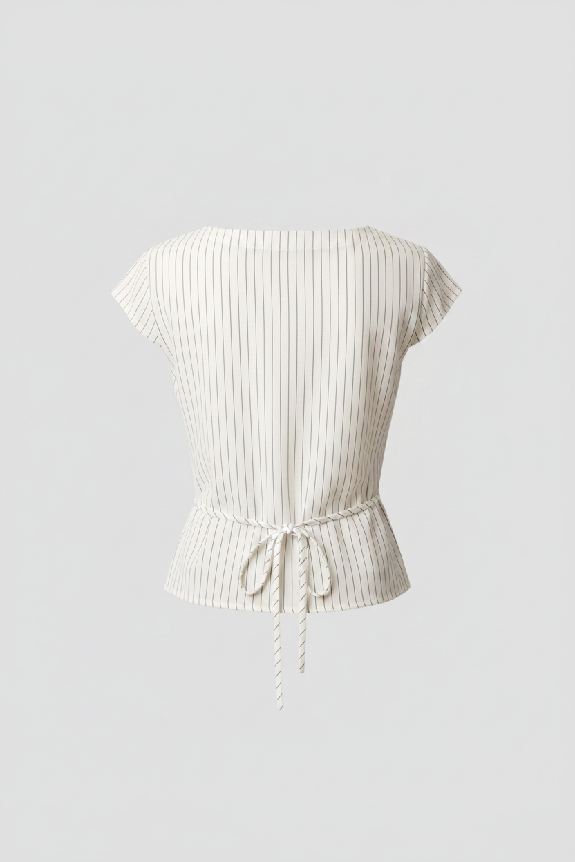 Striped V-Neck Button-Down Shirt