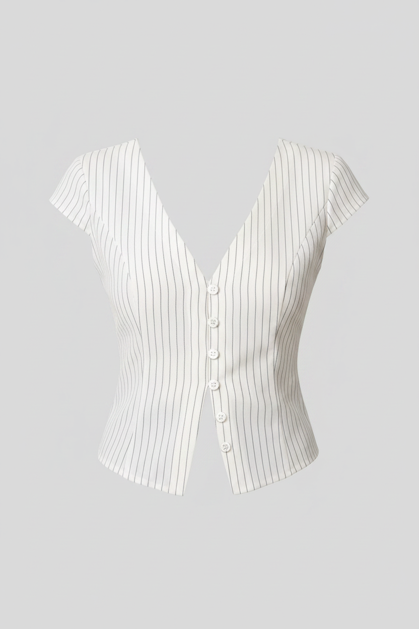 Striped V-Neck Button-Down Shirt