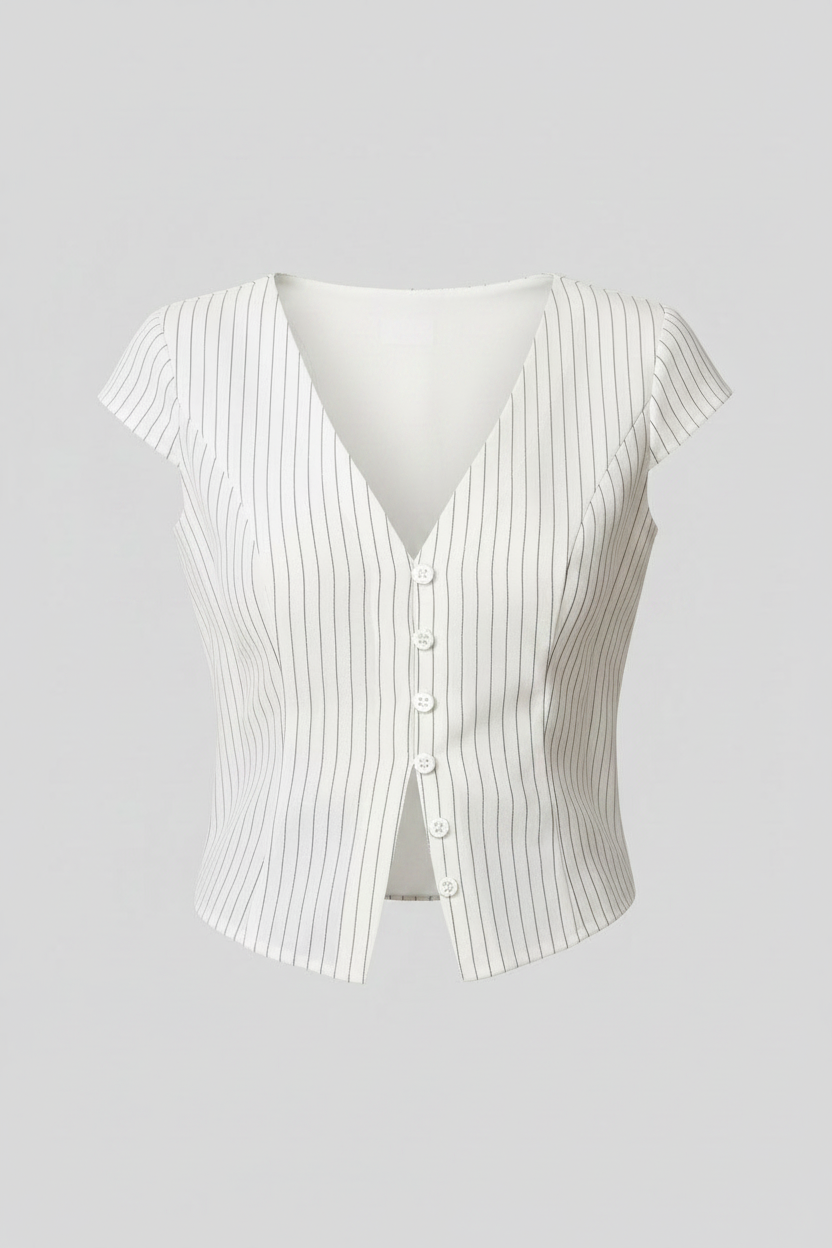 Striped V-Neck Button-Down Shirt
