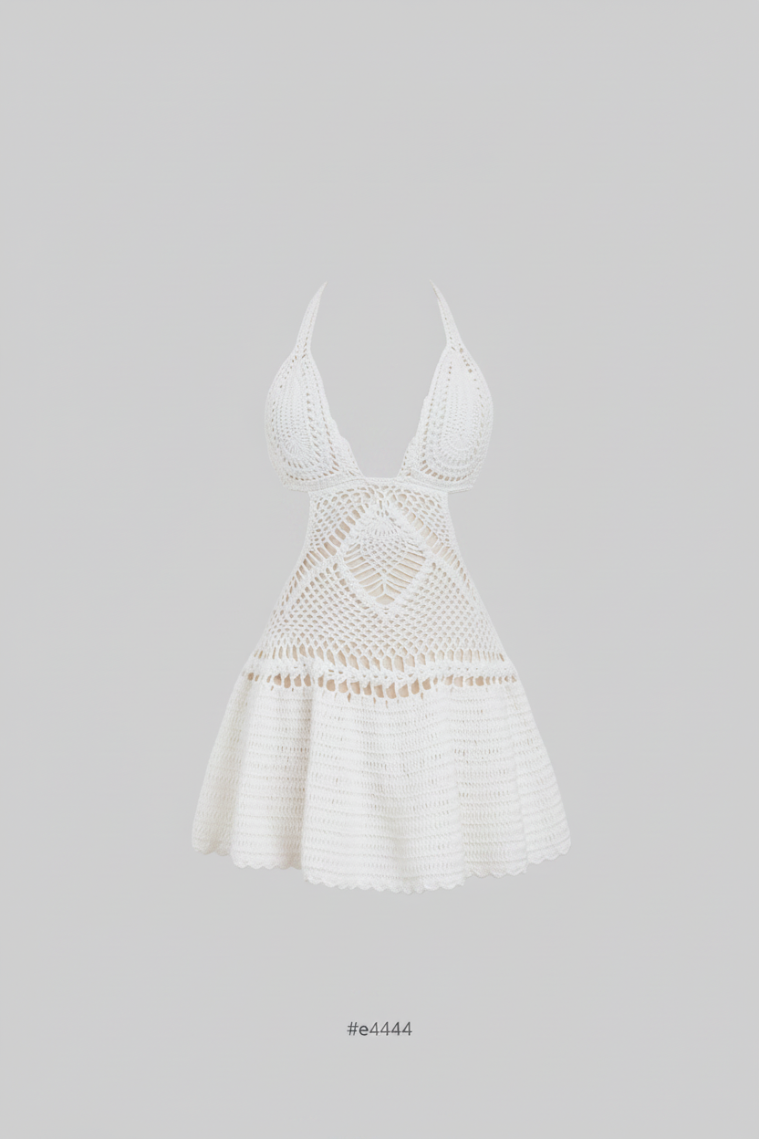 Crochet Halter Neck Knit Cover Up Dress