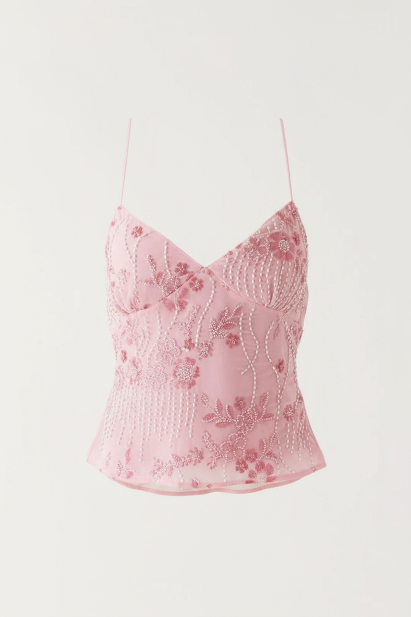 Floral Lace Up Back V-Neck Cami